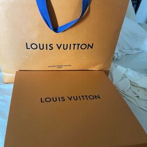 Louis Vuitton Orange Tote with Blue Handles